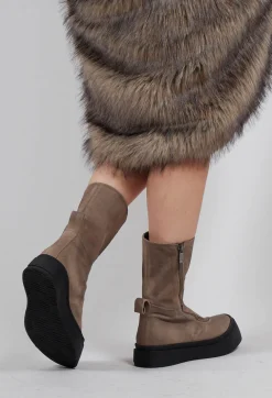 High Ankle Boots with Curved Zip in London Cardboard