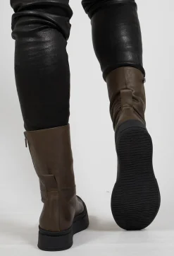 High Ankle Boots with Curved Zip in Gasoline Sottobosco