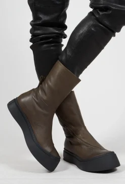 High Ankle Boots with Curved Zip in Gasoline Sottobosco