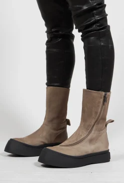 High Ankle Boots with Curved Zip in London Cardboard