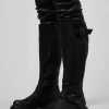 High Boots with Chunky Cleated Sole in Gasoline Nero