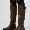 High Boots with Chunky Cleated Sole in Gasoline Sottobosco