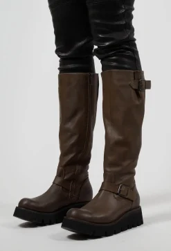 High Boots with Chunky Cleated Sole in Gasoline Sottobosco