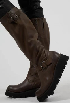 High Boots with Chunky Cleated Sole in Gasoline Sottobosco