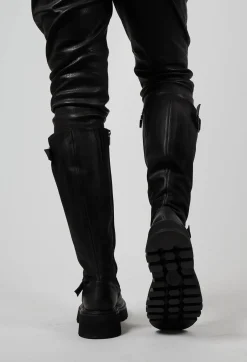 High Boots with Chunky Cleated Sole in Gasoline Nero