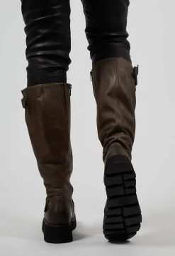 High Boots with Chunky Cleated Sole in Gasoline Sottobosco