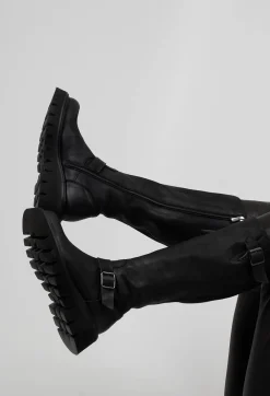 High Boots with Chunky Cleated Sole in Gasoline Nero