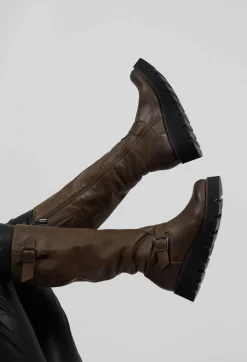 High Boots with Chunky Cleated Sole in Gasoline Sottobosco