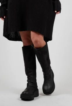 High Boots with Platform Sole in Gasoline Nero