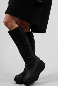 High Boots with Platform Sole in Gasoline Nero