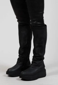 High Boots with Platform Sole in Gasoline Nero