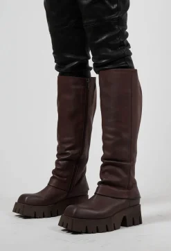 High Boots with Square Toe in Gasoline Chocolate
