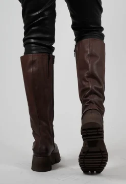 High Boots with Square Toe in Gasoline Chocolate