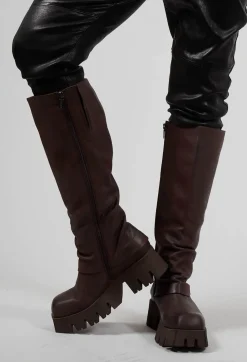 High Boots with Square Toe in Gasoline Chocolate