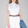 High Collar Sleeveless Shirt in White
