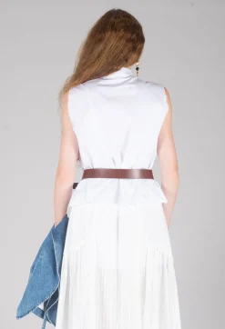 High Collar Sleeveless Shirt in White