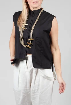 High Collar Sleeveless Shirt in Black