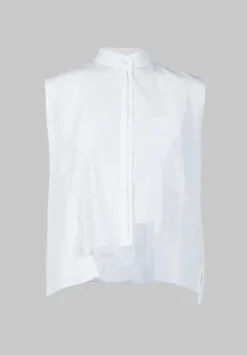 High Collar Sleeveless Shirt in White