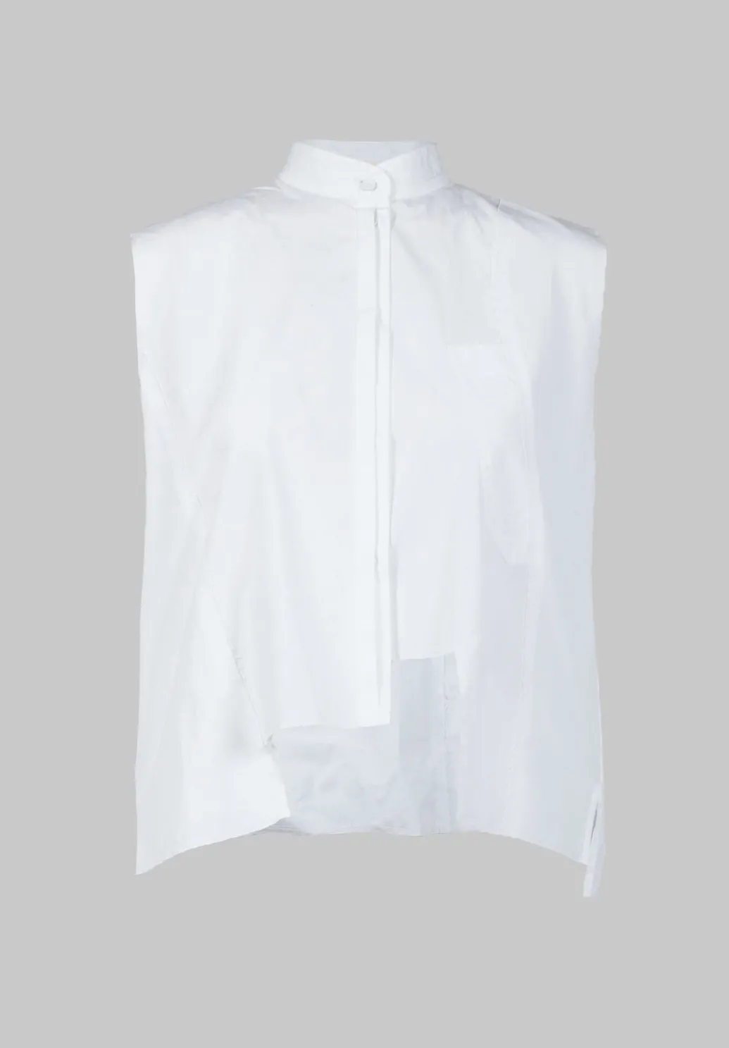 High Collar Sleeveless Shirt in White
