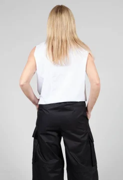 High Collar Sleeveless Shirt in White