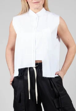 High Collar Sleeveless Shirt in White