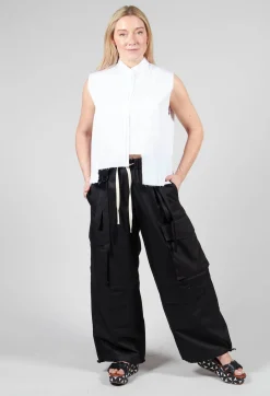 High Collar Sleeveless Shirt in White