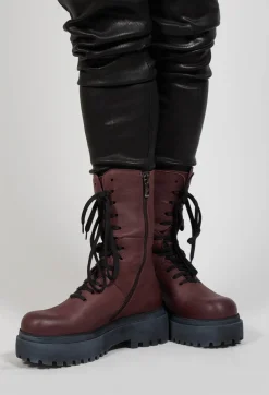 High Lace Up Boots in Gasoline Melanzana