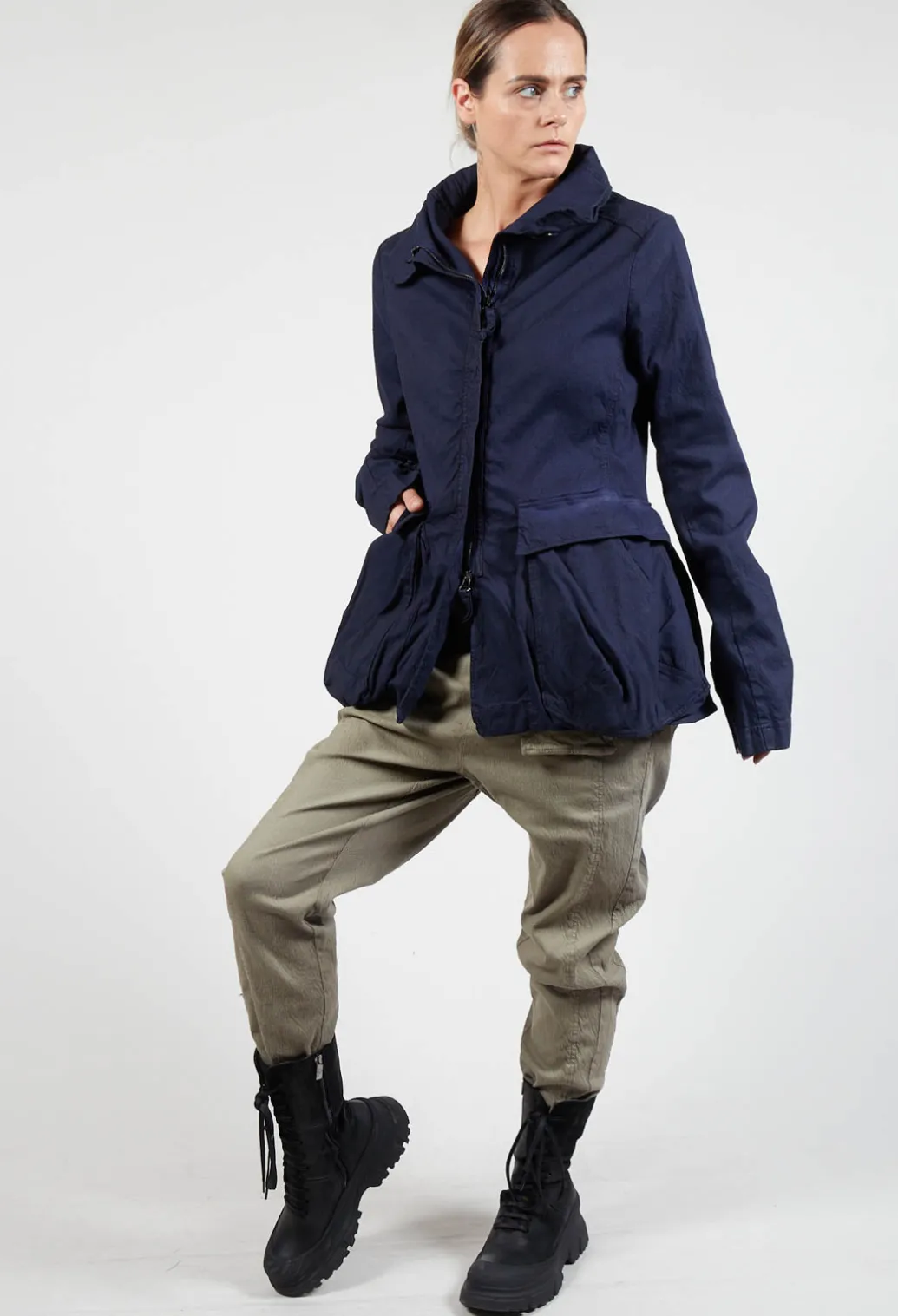 High Neck Balloon Jacket with Statement Pockets in Grape