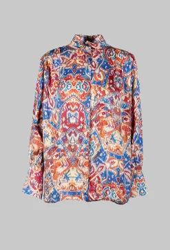 High Neck Blouse with Ruffle in Azarro Print