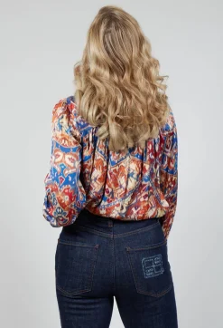 High Neck Blouse with Ruffle in Azarro Print