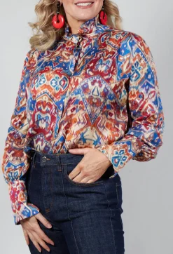 High Neck Blouse with Ruffle in Azarro Print