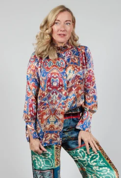 High Neck Blouse with Ruffle in Azarro Print