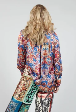 High Neck Blouse with Ruffle in Azarro Print
