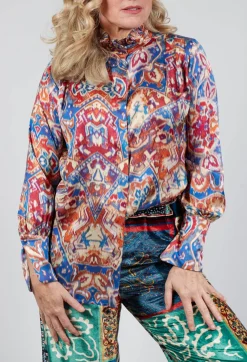 High Neck Blouse with Ruffle in Azarro Print