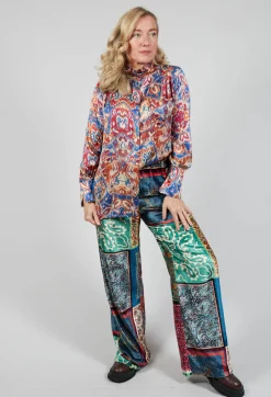 High Neck Blouse with Ruffle in Azarro Print