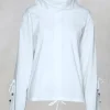 High Neck Blouse with Tie Detailed Sleeves in White