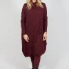 High Neck Crinkle Dress in Merlot