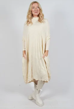 High Neck Crinkle Dress in Bone