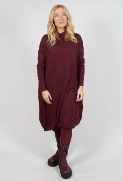 High Neck Crinkle Dress in Merlot