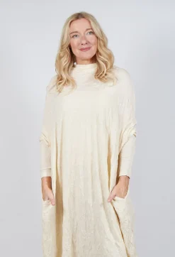High Neck Crinkle Dress in Bone