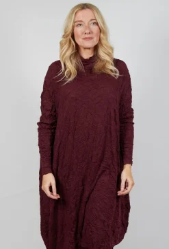 High Neck Crinkle Dress in Merlot