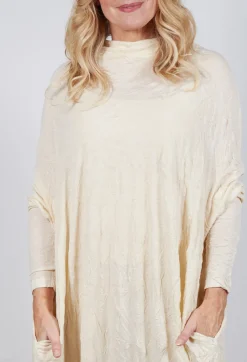 High Neck Crinkle Dress in Bone