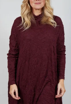 High Neck Crinkle Dress in Merlot