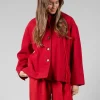High Neck Jacket with Contrast Lining in Dark Red