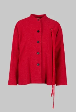 High Neck Jacket with Contrast Lining in Dark Red