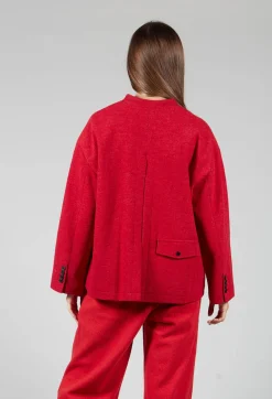High Neck Jacket with Contrast Lining in Dark Red