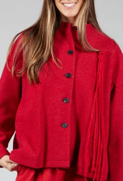 High Neck Jacket with Contrast Lining in Dark Red