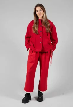 High Neck Jacket with Contrast Lining in Dark Red