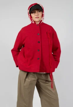 High Neck Jacket with Contrast Lining in Dark Red