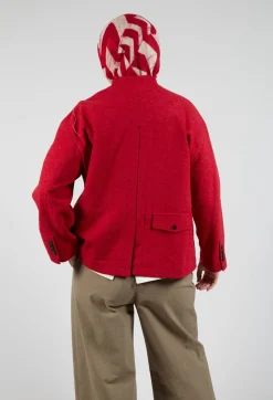 High Neck Jacket with Contrast Lining in Dark Red